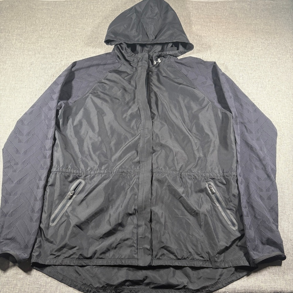 Under Armour HeatGear Windbreaker Mens XL Black Perforated Hooded Jacket